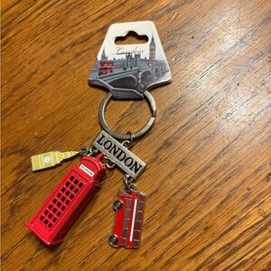 Red London Keychain with Phone Booth and Bus Charms